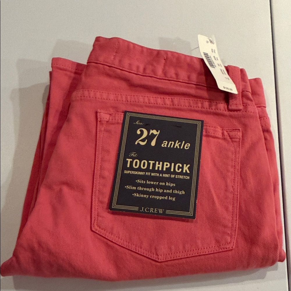 J. Crew Coral Ankle Toothpick Jeans